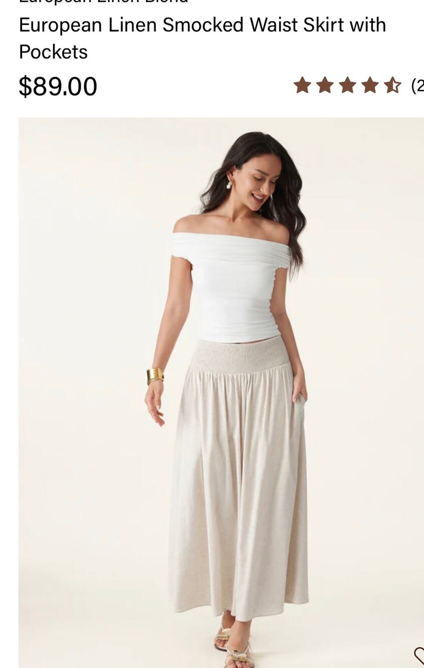 New OGL Women's Size S Ivory Beige European Smocked Waist Skirt With Pockets